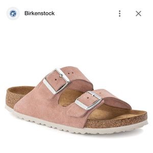 Birkenstock Arizona Sandals in Muted Pink Suede, well loved condition